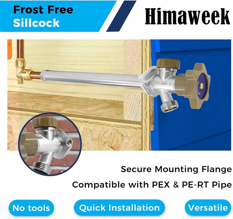 Himaweek 12-inch Anti-Siphon Frost Free Sillcock, Quater Turn 3/4-Inch Hose Bibb x 1/2-Inch PEX End,No Lead Brass Valve Frost Proof Outdoor Faucet Spigot - Image 4